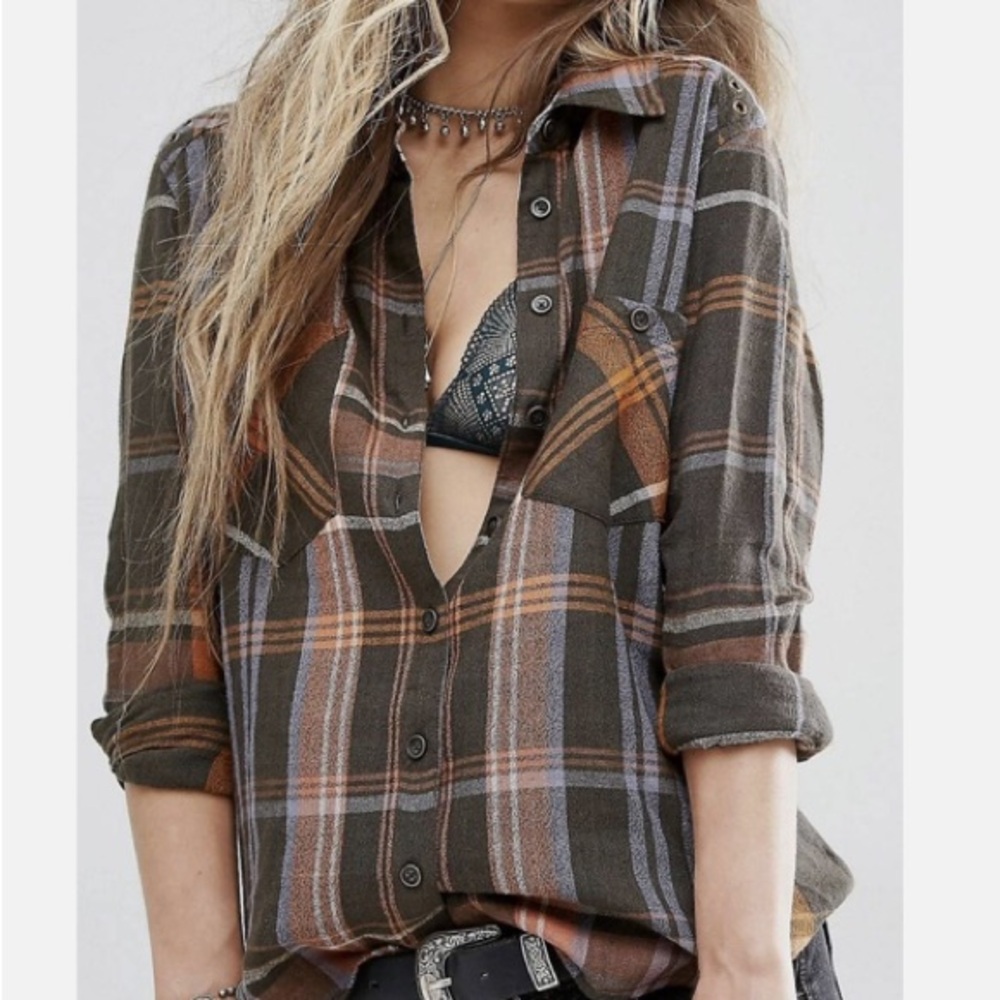 Free People Wesley Plaid Button Down Long Sleeve Top
